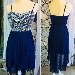 Beaded Blue Sparkle Chiffon Halloween Costume Skater Dress Small